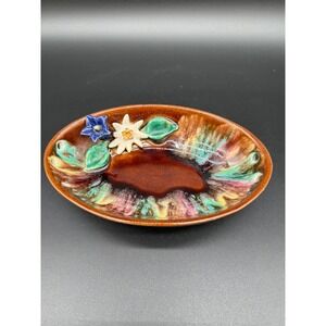 Austrian Brown Hanging Floral Ceramic Trinket Dish Colorful‎ Accent Decor